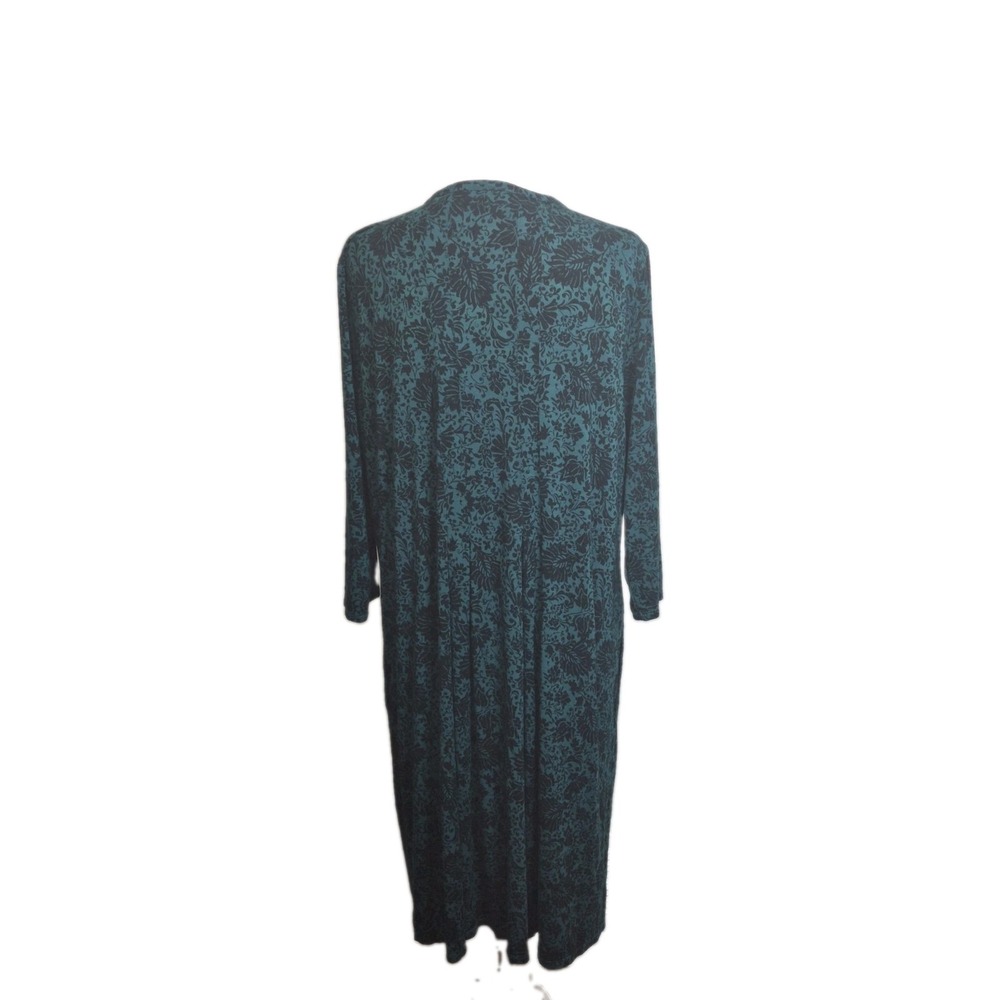 J Jill Green Deco Scroll Shirt Dress Size Large Pleated Button Front Stretch - Picture 3 of 8